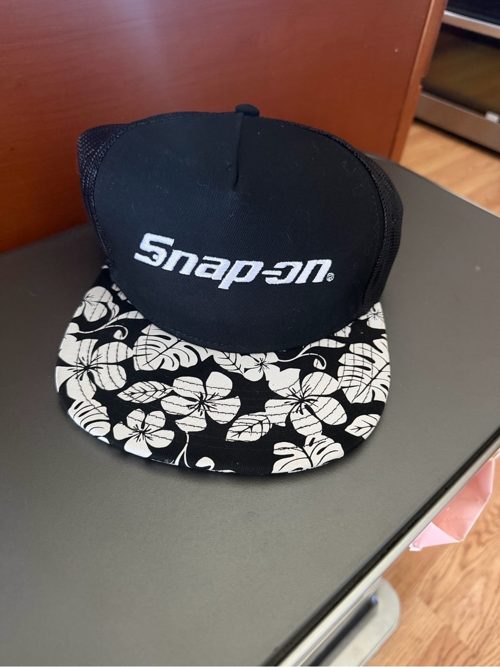 Snap-On Black SnapBack Hat with Floral Brim